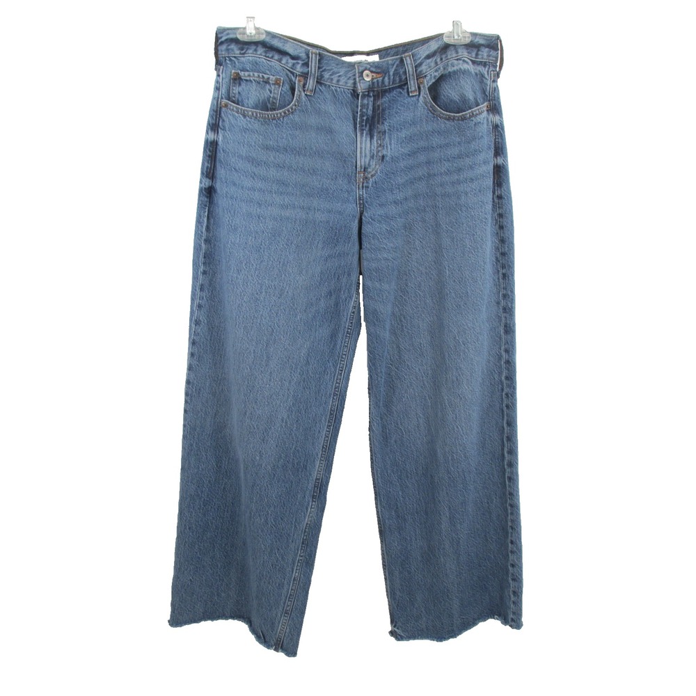 ABERCROMBIE & FITCH Low Rise Ultra Loose Jeans Women 30 Blue Wide Leg Raw Hem
